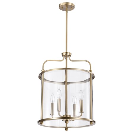 Nuvo Yorktown 4-Light Pendant - Burnished Brass Finish - Clear Glass 60/7936